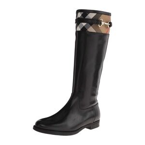 Burberry Boots Women Leather Dougal Riding Check Detailed Size EU 35/ US 5
